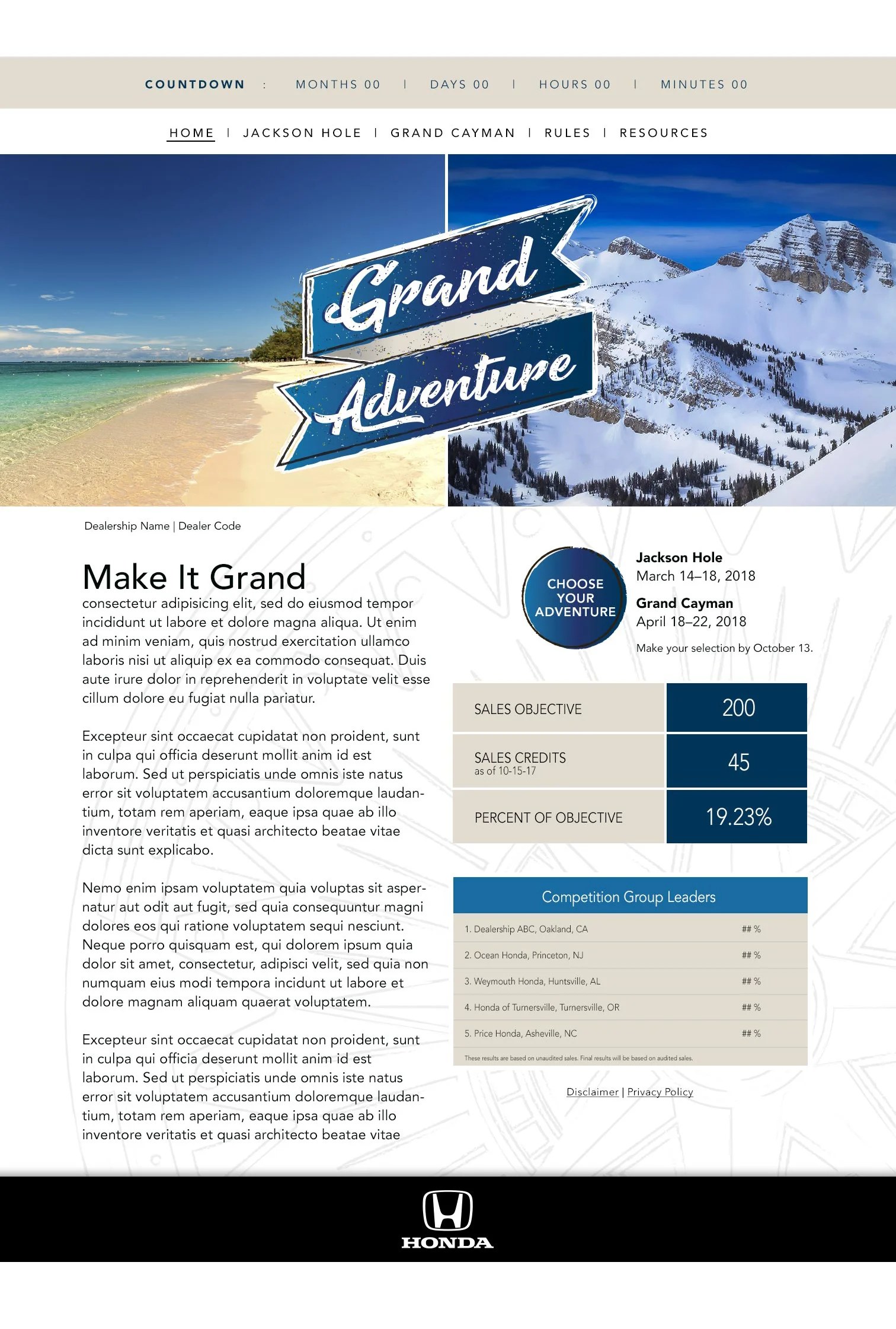 Grand Adventure website homepage