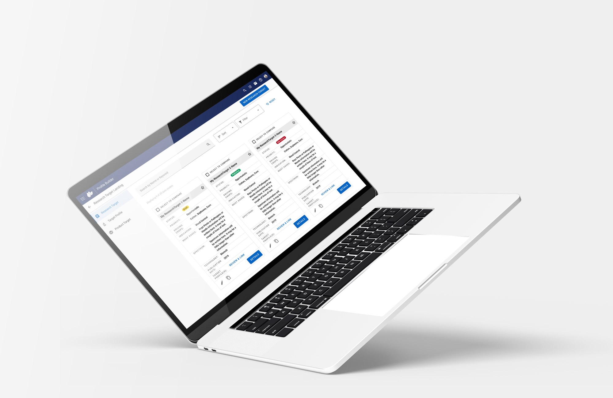 Profile Builder application screens on a laptop