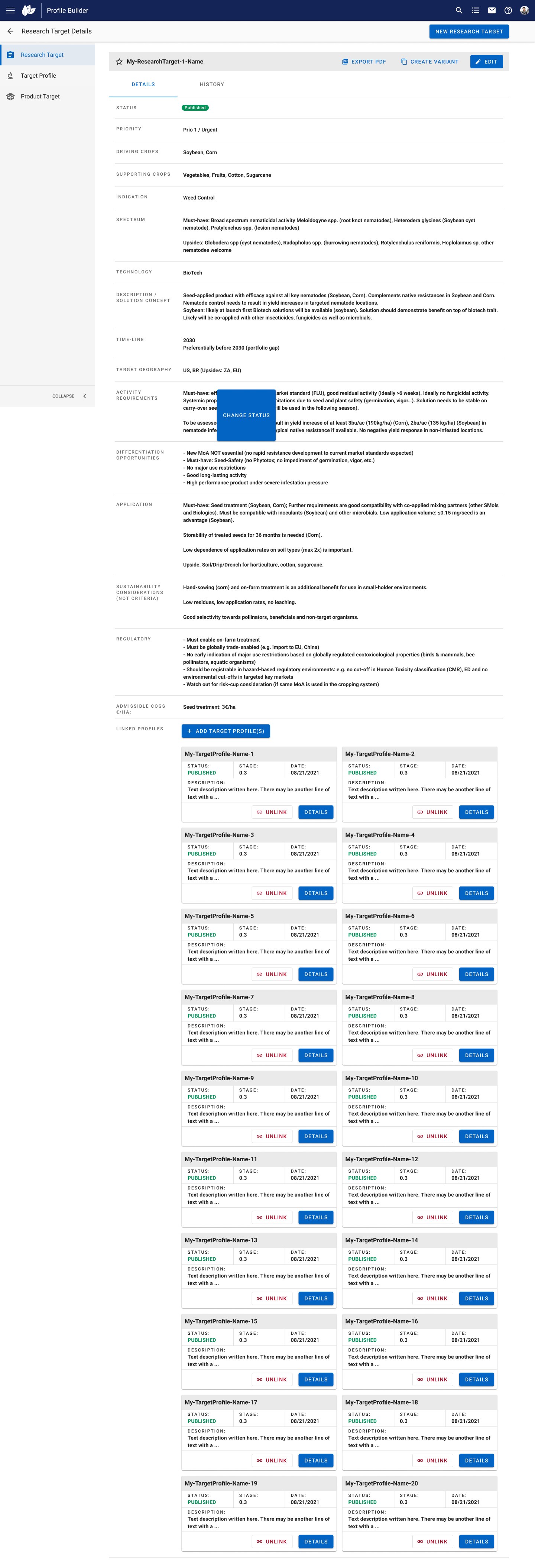 Research Target Details example