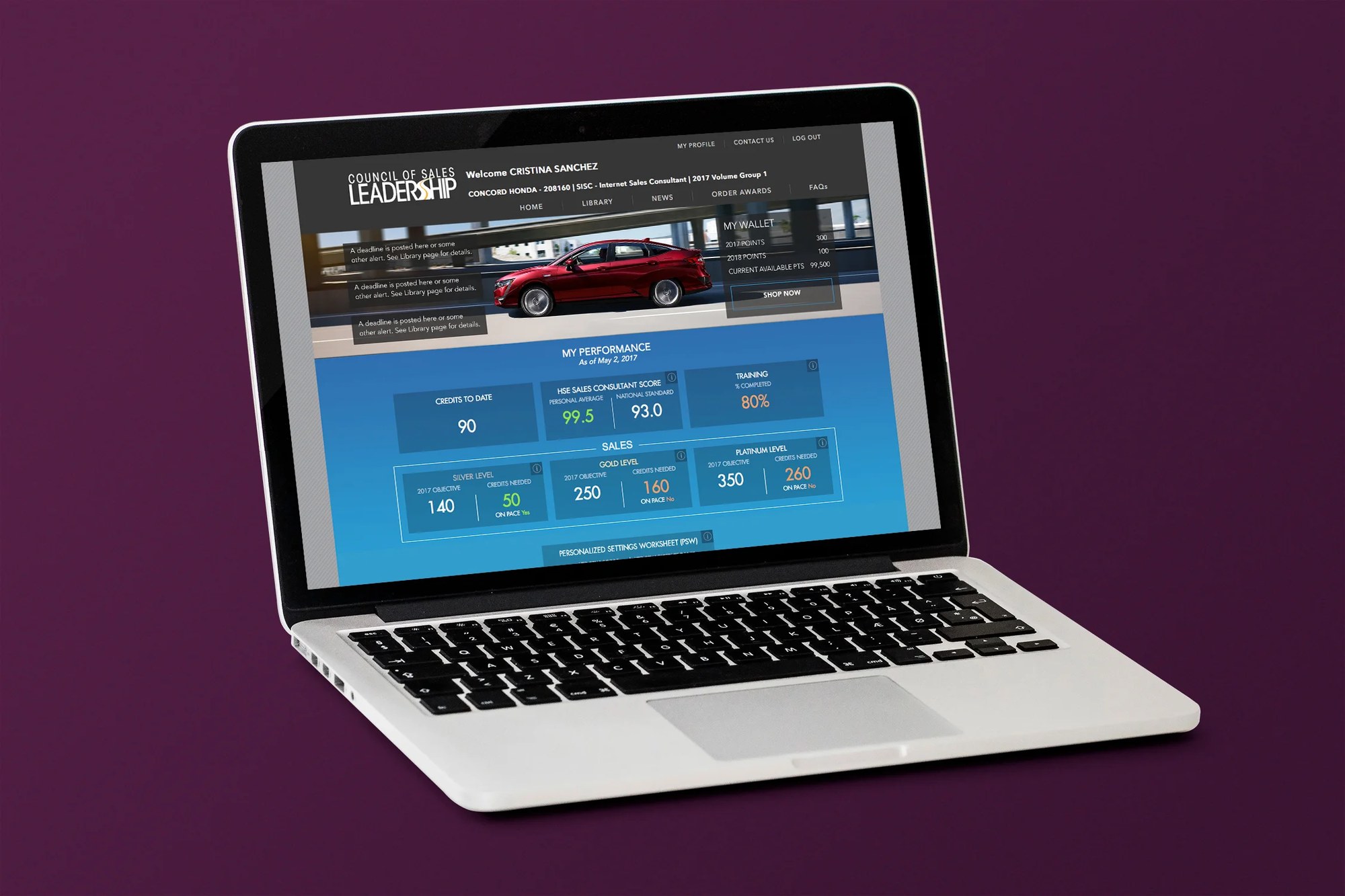 Council of Sales Leadership website shown on a laptop