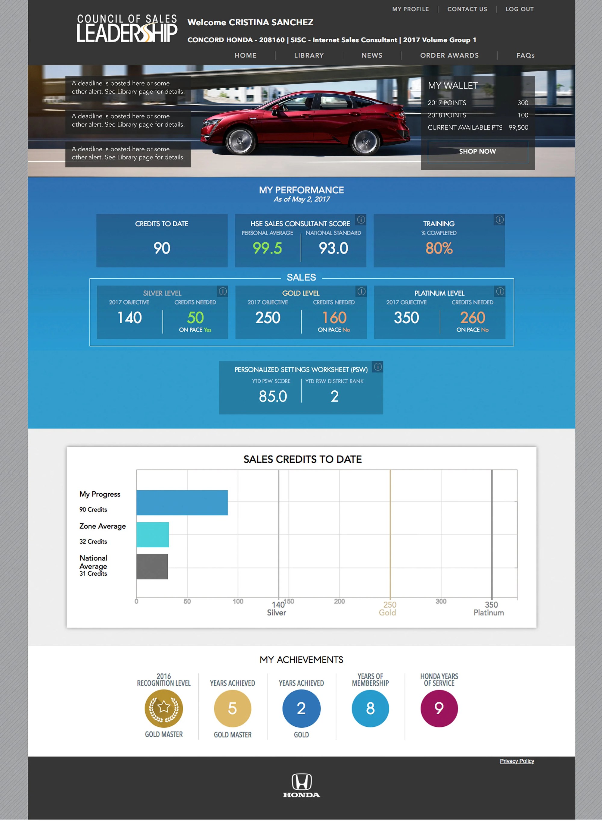 Council of Sales Leadership website dashboard