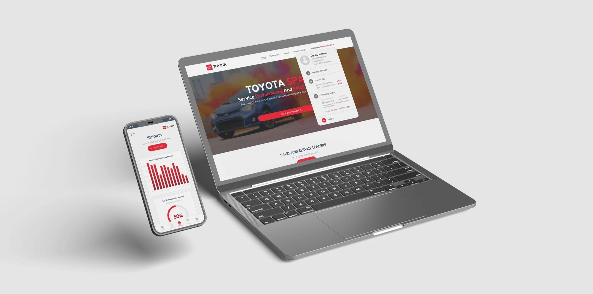 Toyota Spark app shown on laptop and smartphone